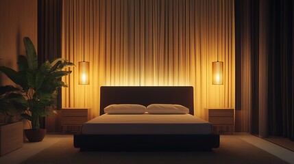Elegant and Cozy Modern Bedroom Interior Design with Stylish Decor, mockup, poster and Background