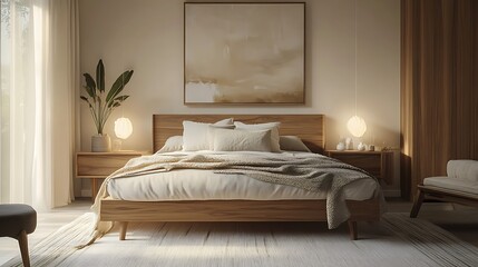Elegant and Cozy Modern Bedroom Interior Design with Stylish Decor, mockup, poster and Background