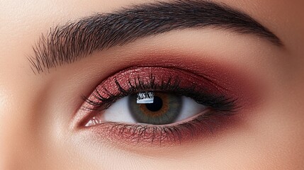 Obraz premium A bold cat-eye created with deep burgundy eyeliner, perfectly outlining the lashes, adding a touch of sophistication and elegance to the overall makeup look 