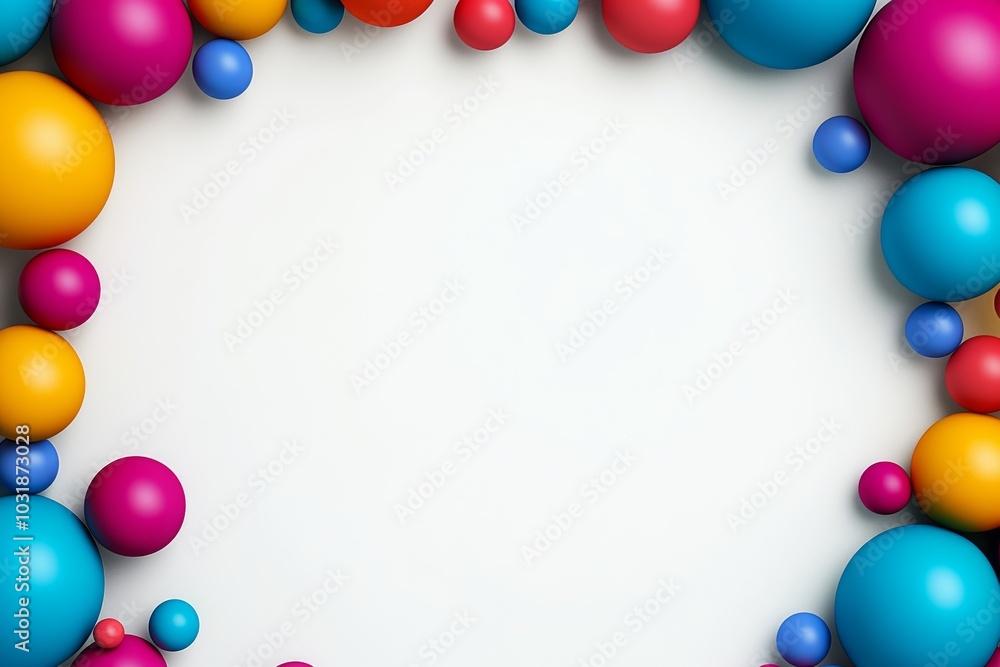 Poster colorful frame of round balloons with white background. balloons are of different colors, sizes, cre