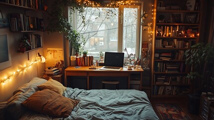 Elegant and Cozy Modern Bedroom Interior Design with Stylish Decor, mockup, poster and Background