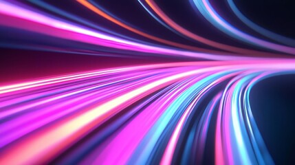 High-speed data transfer, vibrant light trails, 3D illustration