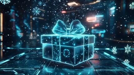 Cyberpunk Gift Box with Snowflakes