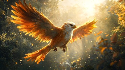 Fototapeta premium Majestic Fantasy Griffin Soaring Through Magical Kingdom with Challenges and Rewards
