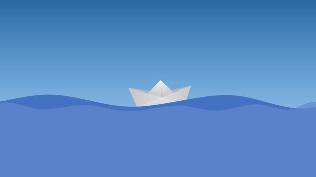 A white simple paper boat using page on the blue river