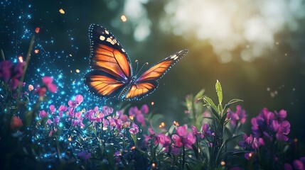 Magical Butterfly Pet Fluttering in a Vibrant Digital Meadow with Customizable Wings and Patterns