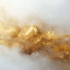 Obraz premium Abstract golden swirl with sparkling particles on a soft background.