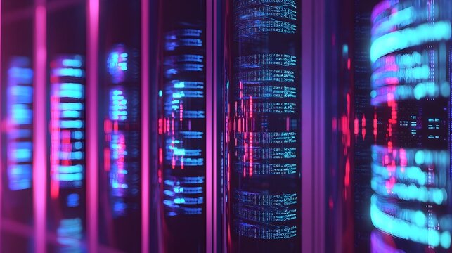 Futuristic Archive of Glowing DNA Data Storage Containers in Rows