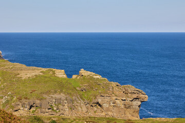 View of the cliff from the observation deck of the Cabo Mayor lighthouse in the city of Santander,...