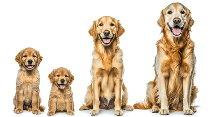Fototapeta premium Happy Golden Retriever Puppies and Adult Dogs Standing Together Generative AI
