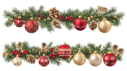 Festive Horizontal Banners With Christmas Tree Garlands and Ornaments Generative AI