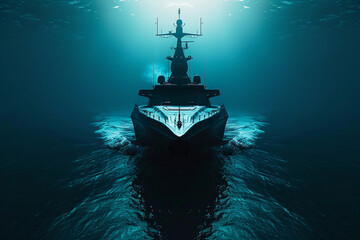 Obraz premium Beautiful large submarine floating in middle of ocean during mission
