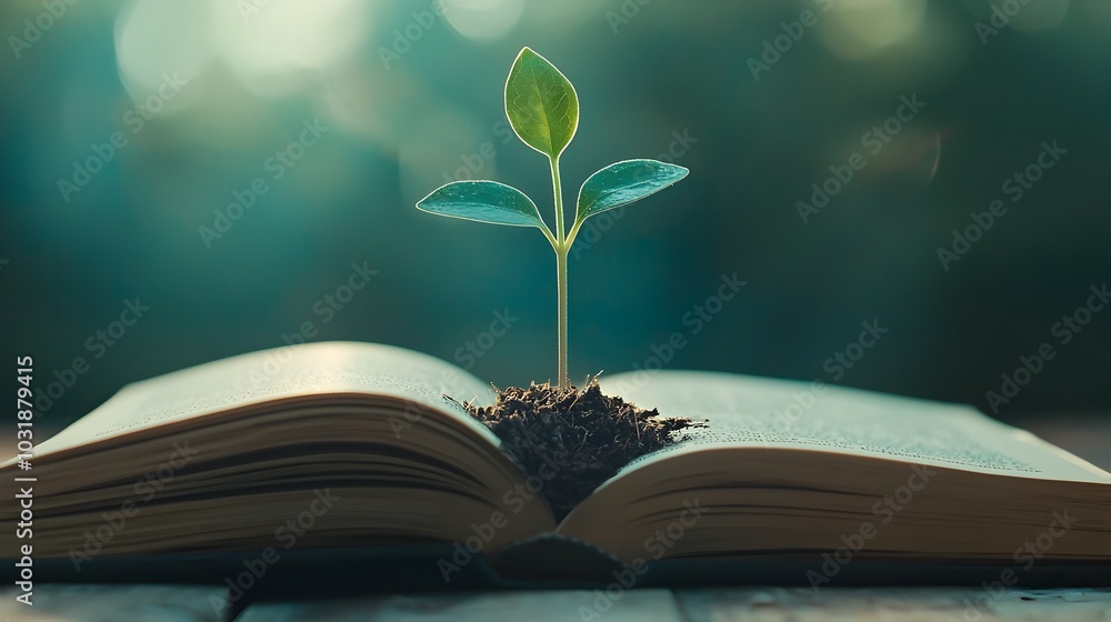 Poster a sprout growing from the pages of an open book symbolizing the hope and potential that can emerge f