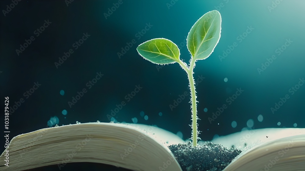 Poster a sprout growing from the pages of an open book symbolizing the power of knowledge learning and educ