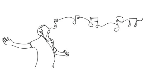 one continuous line drawing of young man singing.one line drawing of man stretching his arms and singing.one line vector illustration.isolated white background
