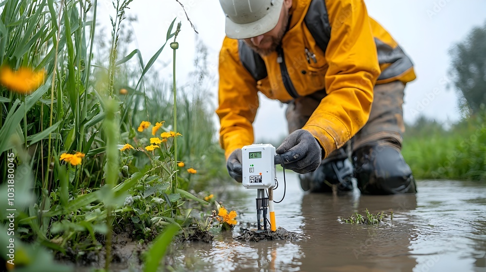 Leinwandbilder advanced iot based flood sensors installed along a riverbank continuously monitoring water levels we