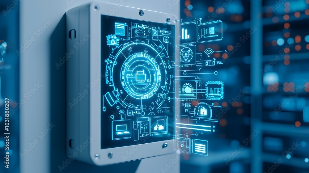 Leinwandbilder Advanced IoT security sensors managing access points and monitoring activity in a modern smart office environment for improved safety and efficiency