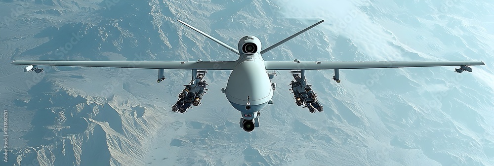 Aufkleber Advanced military drones equipped with precision guided missiles soaring over a chaotic battlefield showcasing the power and technology of modern warfare