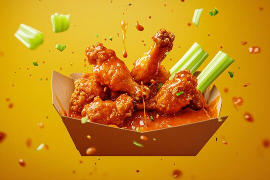 Crispy Buffalo Wings with Celery and Hot Sauce