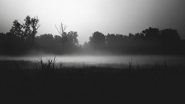 Mystical Mist: A Serene Monochrome Landscape