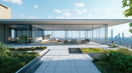 Obraz premium A minimalist 1980s penthouse with glass walls