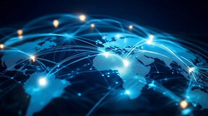 Obraz premium Global Network: Connecting the World, a visualization of interconnectedness, global communication, network, digital world, and technology.