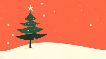 christmas greeting card with christmas tree, orange background and space for text