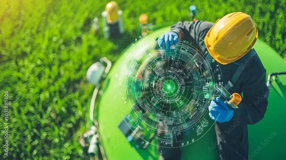 Aufkleber an energy efficient wastewater treatment plant that leverages biogas recovery systems to generate re