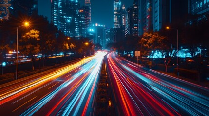Obraz premium Abstract speed technology background with Hong Kong City night scenes