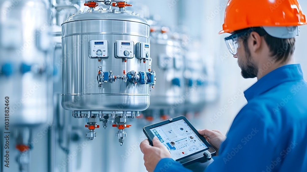 Poster automated water flow control system regulating water tank with intelligent valves pumps and sensors 