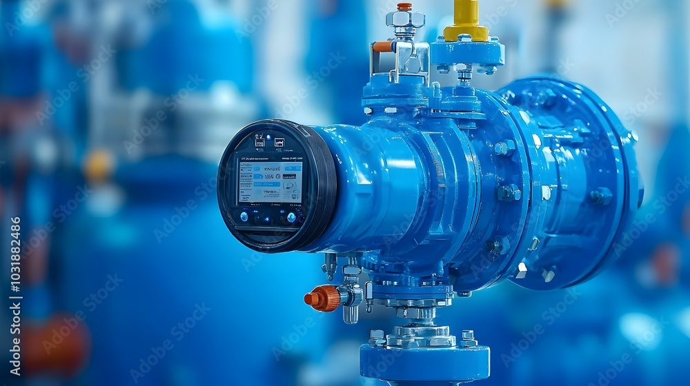 Fototapete automated water flow control system with pump and valve regulating water flow from storage tank for 