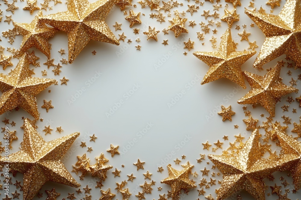 Poster The frame is made up of golden sequins arranged in a rectangle shape in the shape of a star.