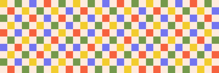 Abstract seamless colorful checkered colorful pattern on light background, vector flat illustration