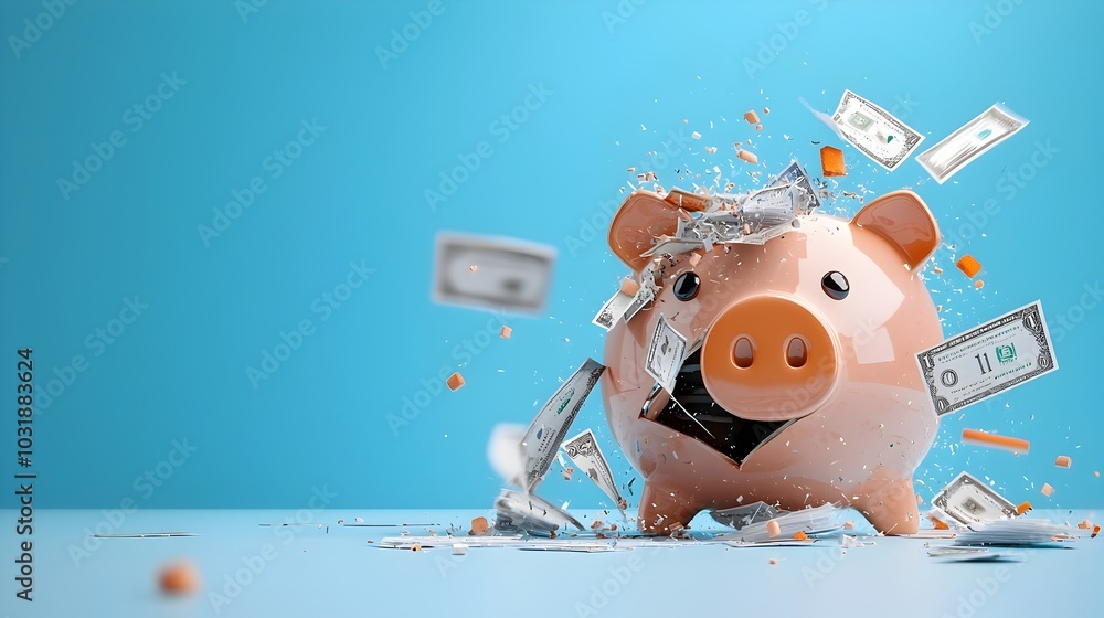 Aufkleber broken open piggy bank spilling out data streams symbolizing the disruptive potential of fintech to 