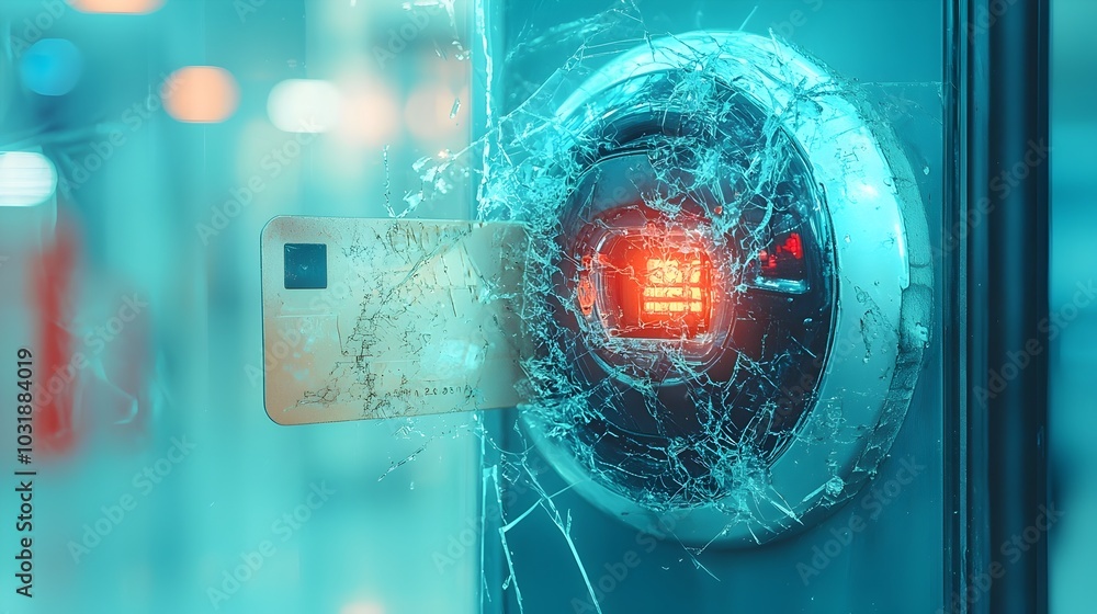 Aufkleber Broken RFID card reader malfunction at the gate of a secure commercial or industrial facility causing a potential security breach and access control issue