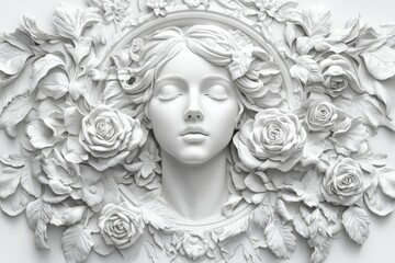 Gypsum picture on textured wall with sculpted bas relief