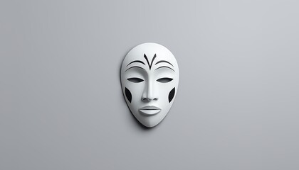 Artistic white mask with black patterns on gray background, minimalistic design, copy space, african mask, Kwanzaa background