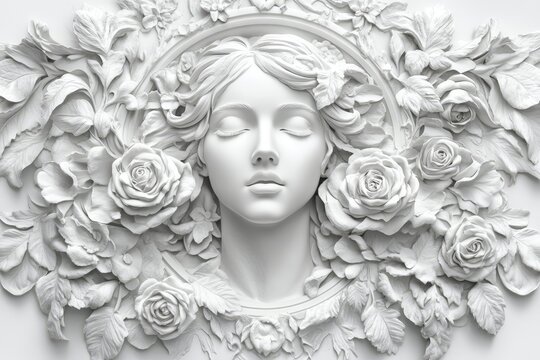 Gypsum picture on textured wall with sculpted bas relief