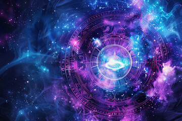 Fototapeta premium Astrological composition with zodiac circle in signs and symbols