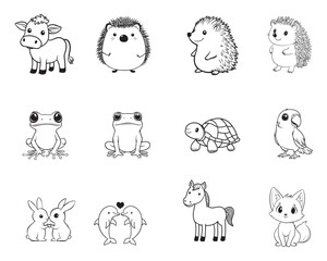 Obraz premium Set of Safari Animals clipart Design - Animals vector illustration in black and white 