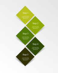 Green infographic template with 5 steps, options, parts or processes.