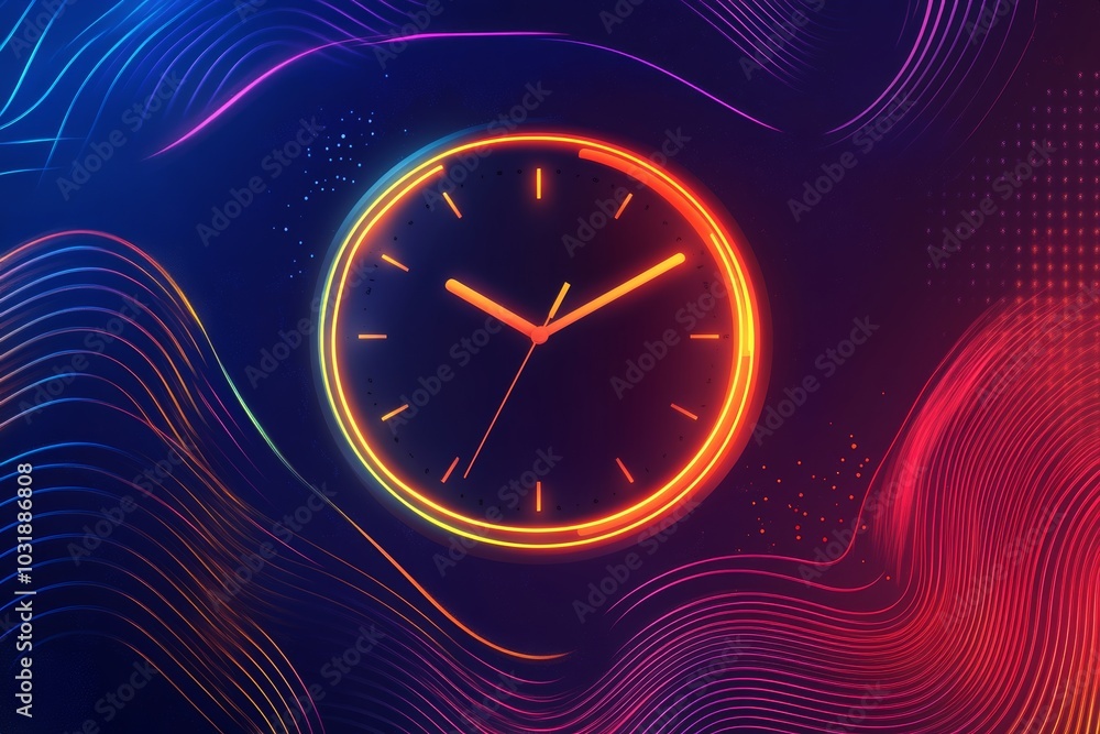 Poster a neon color background and a technology background are used in this clock.