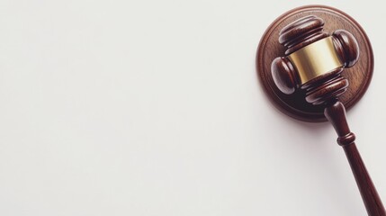 Fototapeta premium The wooden judge's gavel symbolizes law and authority on a white background