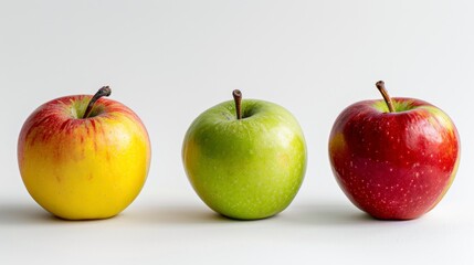 Colorful Fresh Apples Trio on Bright Background