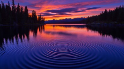 Obraz premium Serene Mountain Lake Sunset Reflection in the Ripples