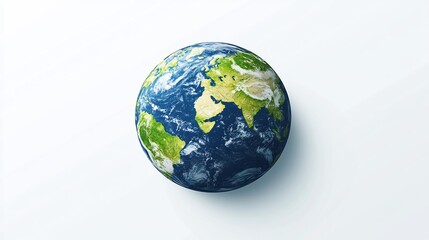 Fototapeta premium Clean minimalistic illustration of green planet Earth centered on a white background symbolizing Earth Day The globe features vibrant green landmasses and deep blue oceans representing sustainability