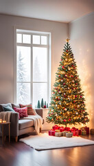 Cute christmas tree with winter window