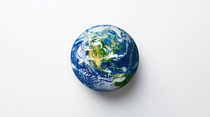 Fototapeta premium Clean minimalistic illustration of green planet Earth centered on a white background symbolizing Earth Day The globe features vibrant green landmasses and deep blue oceans representing sustainability