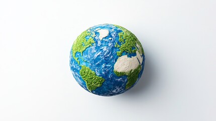 Clean minimalistic illustration of green planet Earth centered on a white background symbolizing Earth Day The globe features vibrant green landmasses and deep blue oceans representing sustainability