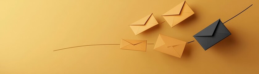 Colorful envelopes on a golden background, symbolizing communication and connection in business.